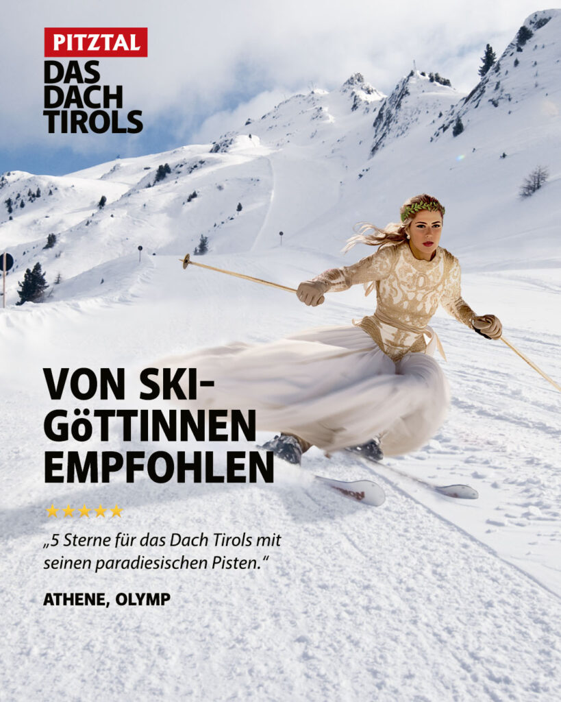 Skigöttin Athene empfiehlt die paradiesischen Pisten des Pitztals